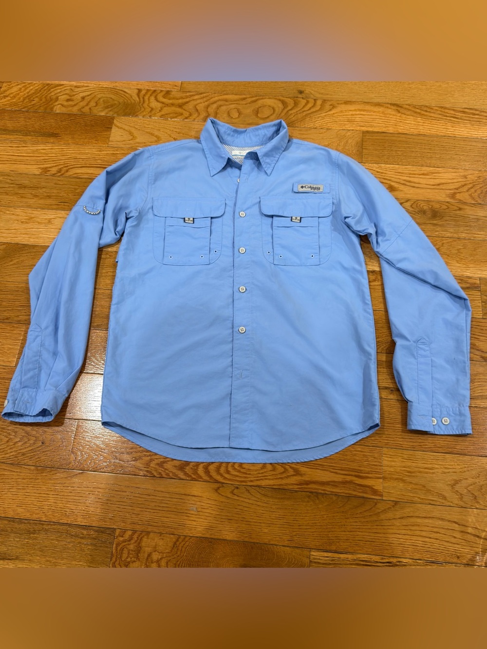 Columbia Light Blue Long Sleeve Button-Down Fishing Shirt